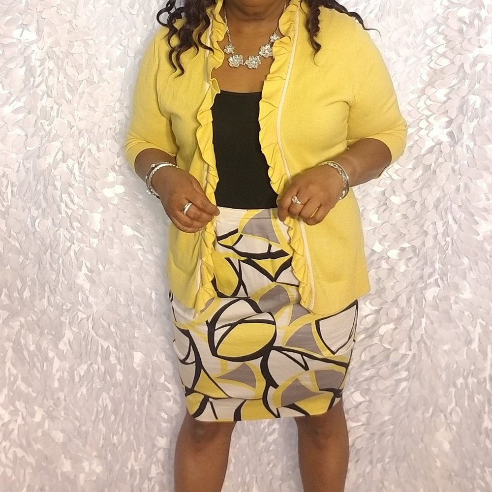 Jones Wear Yellow Ruffle Cardigan - Picture 4 of 8